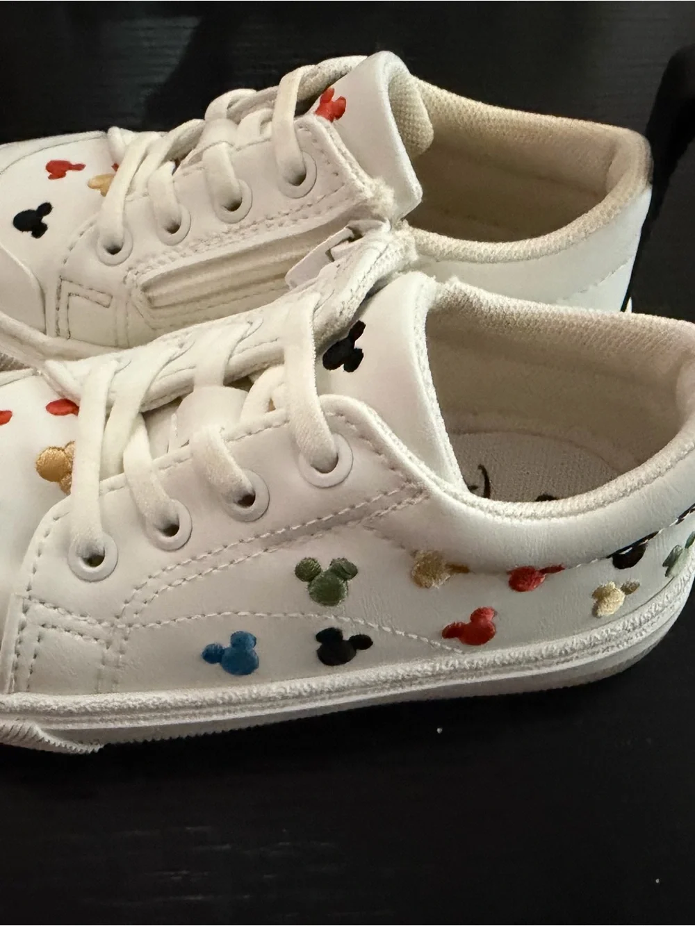 Zara White Low-Top Sneakers with Multicolor Mickey Accents